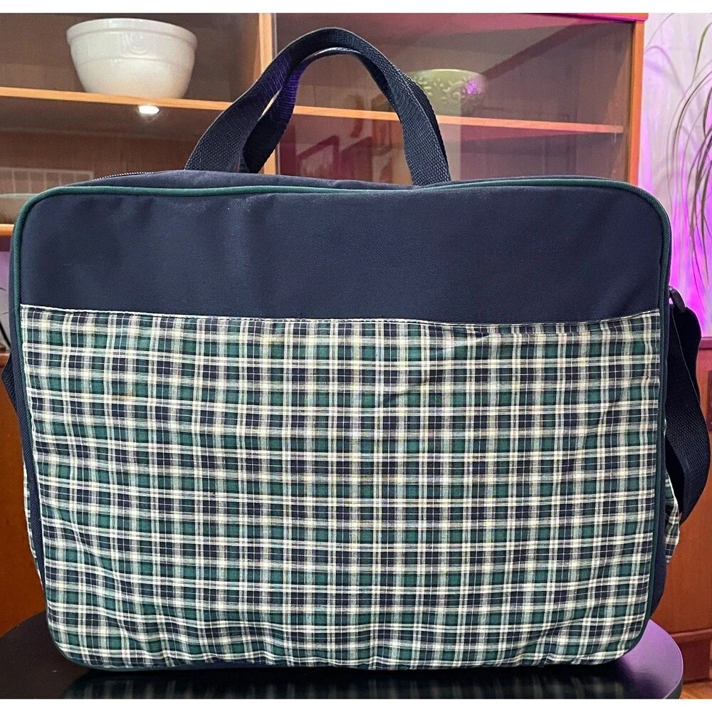 Vintage Baby Connection Plaid Diaper Bag Preppy Equestrian Travel Changing Pad